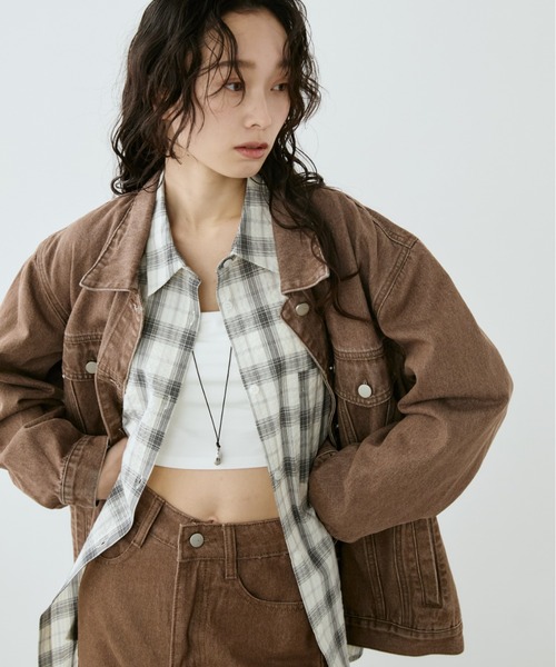 Aunt Marie's（アントマリーズ）の「フェードダイデニムオーバージャケット（デニムジャケット・レディース・ブラック/ブラウン・FREE）」の21枚目の写真