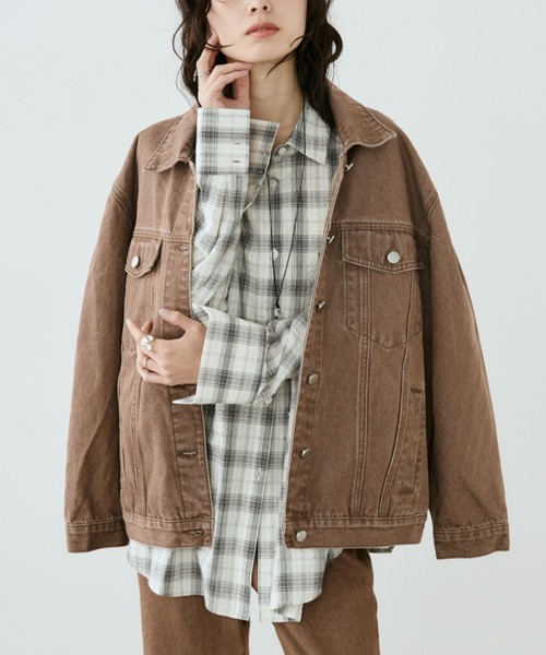 Aunt Marie's（アントマリーズ）の「フェードダイデニムオーバージャケット（デニムジャケット・レディース・ブラック/ブラウン・FREE）」の22枚目の写真