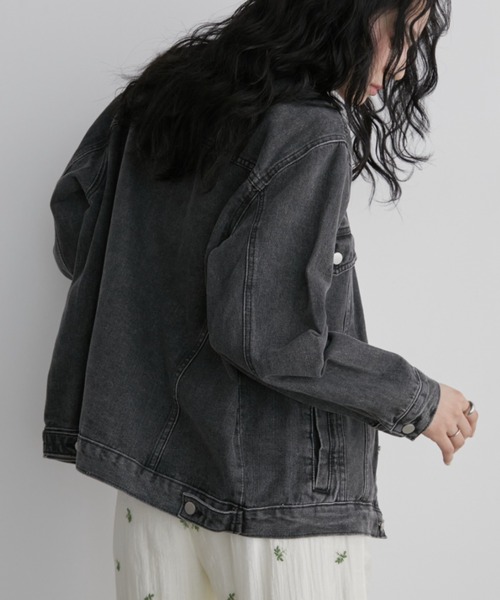 Aunt Marie's（アントマリーズ）の「フェードダイデニムオーバージャケット（デニムジャケット・レディース・ブラック/ブラウン・FREE）」の7枚目の写真