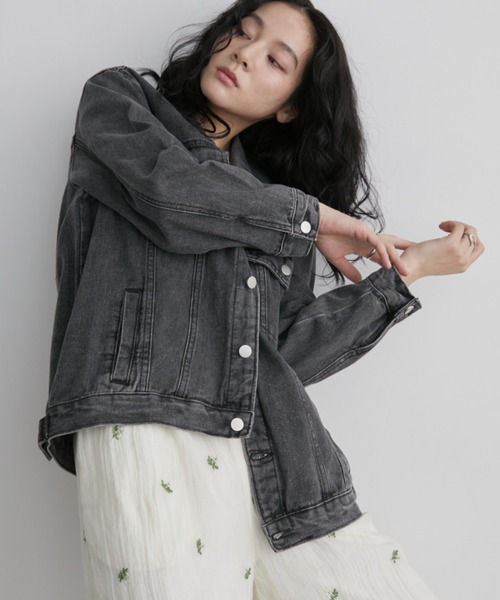 Aunt Marie's（アントマリーズ）の「フェードダイデニムオーバージャケット（デニムジャケット・レディース・ブラック/ブラウン・FREE）」の10枚目の写真
