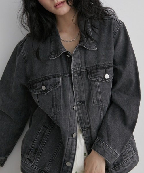 Aunt Marie's（アントマリーズ）の「フェードダイデニムオーバージャケット（デニムジャケット・レディース・ブラック/ブラウン・FREE）」の4枚目の写真