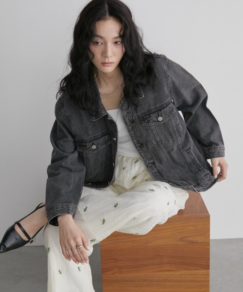 Aunt Marie's（アントマリーズ）の「フェードダイデニムオーバージャケット（デニムジャケット・レディース・ブラック/ブラウン・FREE）」の11枚目の写真