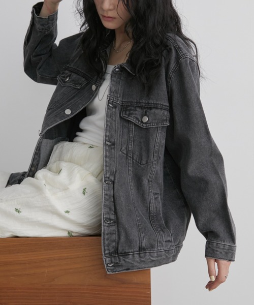 Aunt Marie's（アントマリーズ）の「フェードダイデニムオーバージャケット（デニムジャケット・レディース・ブラック/ブラウン・FREE）」の12枚目の写真