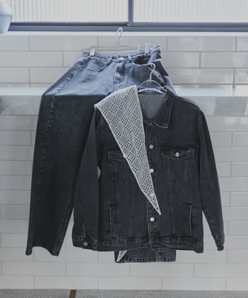 Aunt Marie's（アントマリーズ）の「フェードダイデニムオーバージャケット（デニムジャケット・レディース・ブラック/ブラウン・FREE）」の3枚目の写真