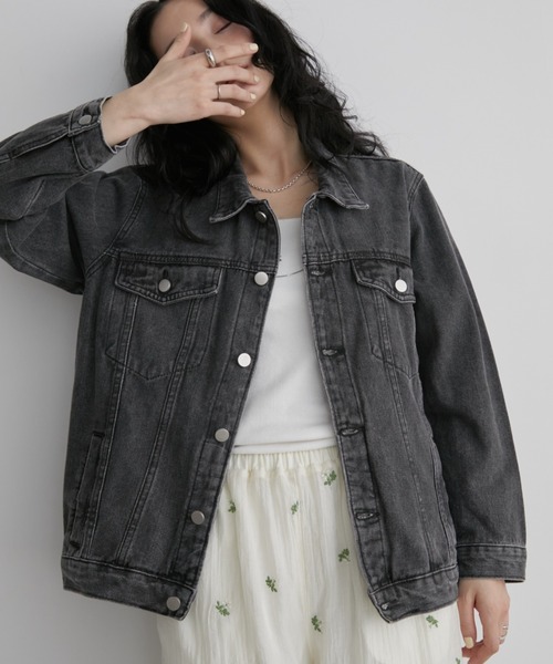 Aunt Marie's（アントマリーズ）の「フェードダイデニムオーバージャケット（デニムジャケット・レディース・ブラック/ブラウン・FREE）」の9枚目の写真