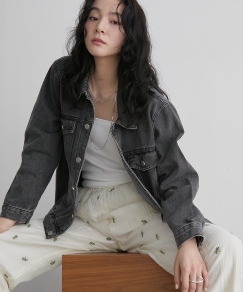 Aunt Marie's（アントマリーズ）の「フェードダイデニムオーバージャケット（デニムジャケット・レディース・ブラック/ブラウン・FREE）」の6枚目の写真