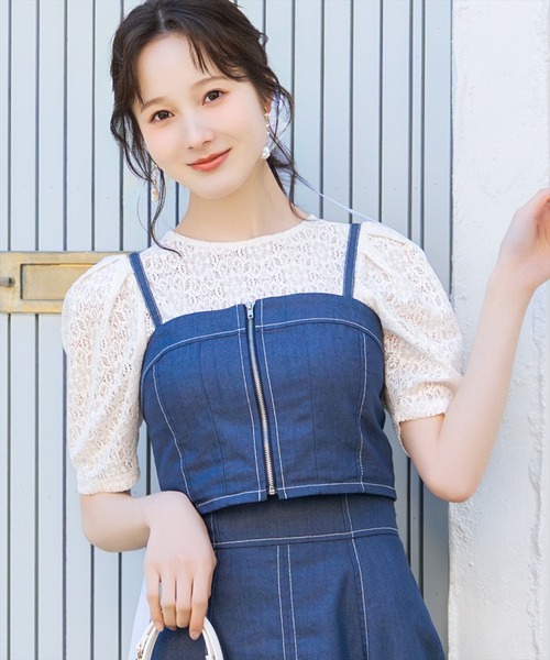 WILLSELECTION（ウィルセレクション）の「レースクルーネックトップス（Tシャツ/カットソー・レディース・ブラック/オフホワイト・FREE）」の3枚目の写真