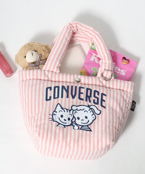 CONVERSE（コンバース）の「CONVERSE×OSAMU GOODS コラボ ストライプ ミニトートバッグ/ランチトート/レディース（トートバッグ・レディース・イエロー/サックスブルー/ピンク/グリーン・FREE）」の4枚目の写真