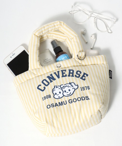 CONVERSE（コンバース）の「CONVERSE×OSAMU GOODS コラボ ストライプ ミニトートバッグ/ランチトート/レディース（トートバッグ・レディース・イエロー/サックスブルー/ピンク/グリーン・FREE）」の3枚目の写真