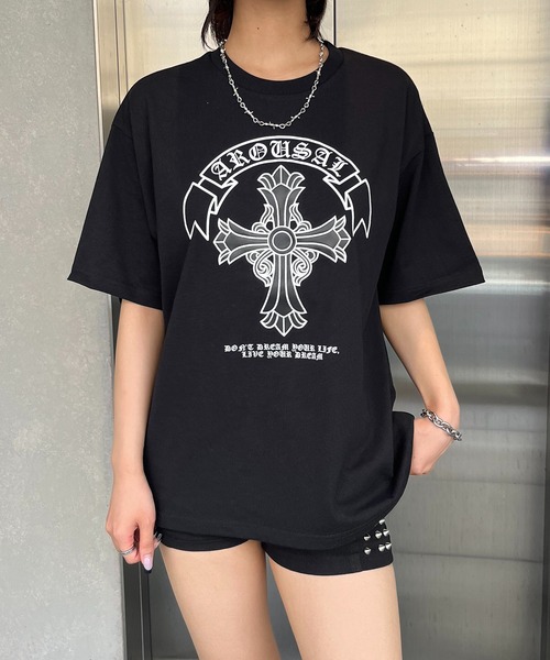 lilful（リルフル）の「【26年春夏新作】PUアップリケ半袖Tシャツ（Tシャツ/カットソー・メンズ・ブラック/ピンク/ネイビー/ホワイト/ホワイト系その他/ブラック系その他・M/L）」の5枚目の写真