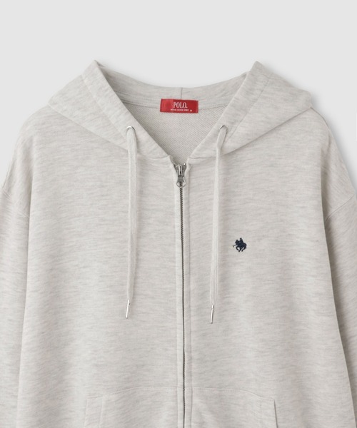 Mac-House(マックハウス)の「POLO BCS ワンポイント刺繍 クロップド ジップアップパーカー(パーカー・レディース・杢グレー/ネイビー/オートミール・M/L)」の5枚目の写真