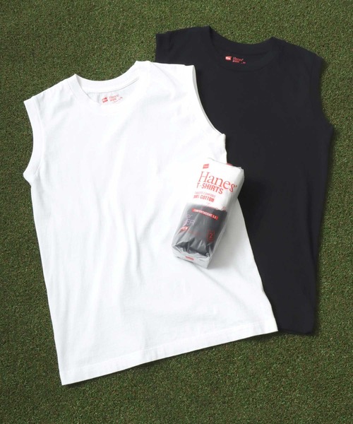 HANES(ヘインズ)の「Hanes(ヘインズ)ジャパンフィット ノースリーブTシャツ 無地アソートカラー2枚組/綿100% インナー レディース(Tシャツ/カットソー・レディース・ホワイト×ブラック/ホワイト系その他・M/L)」の1枚目の写真