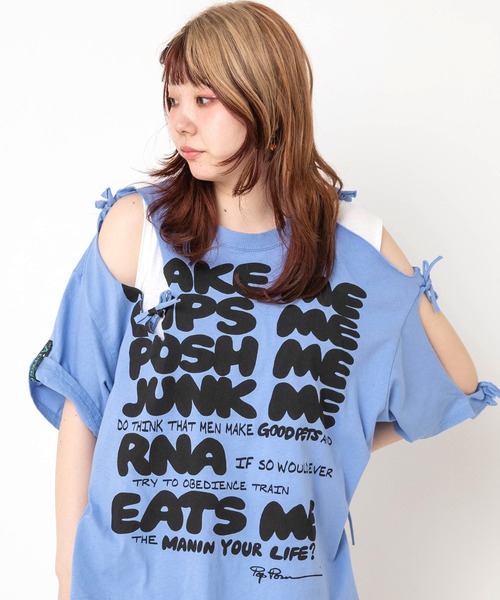RNA(アールエヌエー)の「M2672 リボンスラッシュルーズTEE(Tシャツ/カットソー・レディース・ホワイト/ブラック/ブルー・MEDIUM)」の3枚目の写真