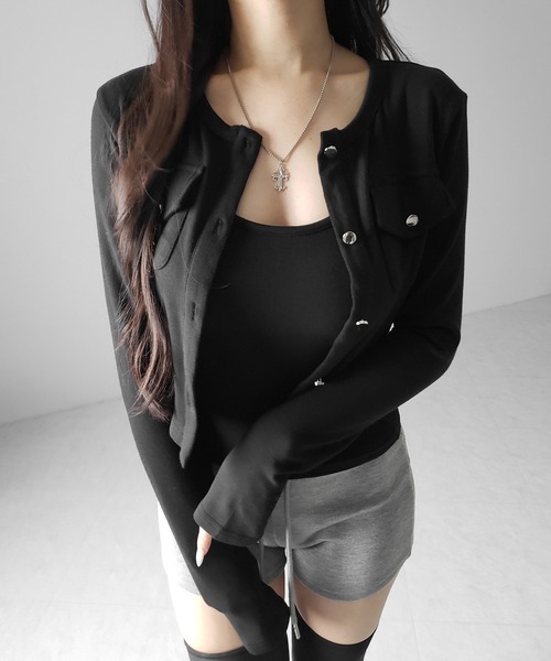 me+em select(ミームセレクト)の「【 2点セット 】アウトポケットカーディガン + キャミソールセット / ( 2piece set ) out pocket cardigan + camisole SET(アンサンブル・レディース・アイボリー/ブラック・FREE)」の8枚目の写真