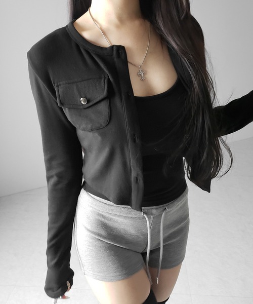 me+em select(ミームセレクト)の「【 2点セット 】アウトポケットカーディガン + キャミソールセット / ( 2piece set ) out pocket cardigan + camisole SET(アンサンブル・レディース・アイボリー/ブラック・FREE)」の9枚目の写真