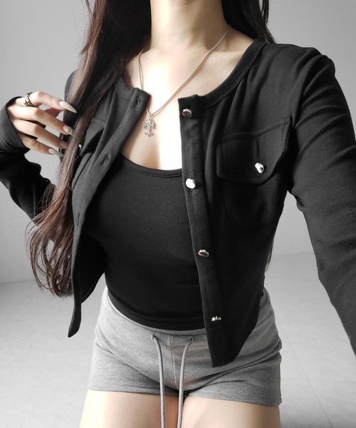 me+em select(ミームセレクト)の「【 2点セット 】アウトポケットカーディガン + キャミソールセット / ( 2piece set ) out pocket cardigan + camisole SET(アンサンブル・レディース・アイボリー/ブラック・FREE)」の12枚目の写真