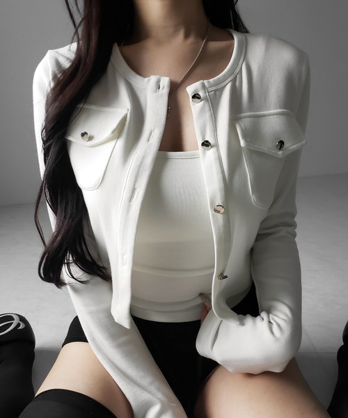 me+em select(ミームセレクト)の「【 2点セット 】アウトポケットカーディガン + キャミソールセット / ( 2piece set ) out pocket cardigan + camisole SET(アンサンブル・レディース・アイボリー/ブラック・FREE)」の13枚目の写真
