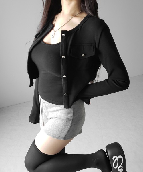 me+em select(ミームセレクト)の「【 2点セット 】アウトポケットカーディガン + キャミソールセット / ( 2piece set ) out pocket cardigan + camisole SET(アンサンブル・レディース・アイボリー/ブラック・FREE)」の7枚目の写真