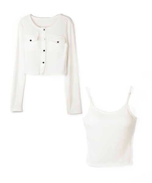 me+em select(ミームセレクト)の「【 2点セット 】アウトポケットカーディガン + キャミソールセット / ( 2piece set ) out pocket cardigan + camisole SET(アンサンブル・レディース・アイボリー/ブラック・FREE)」の3枚目の写真