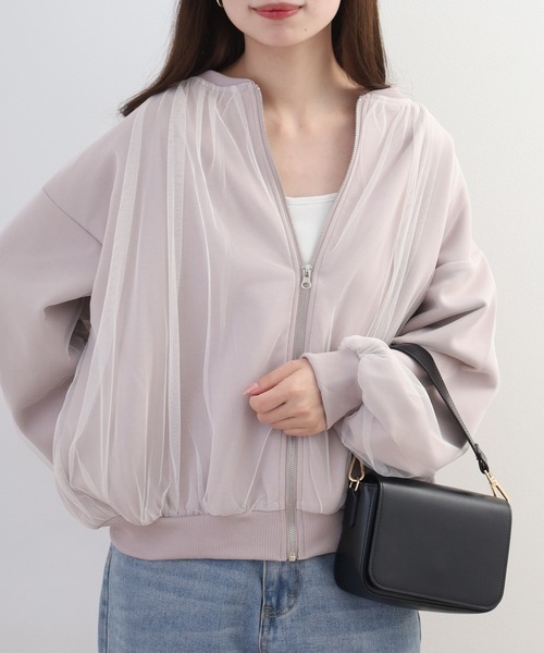 mitis（ミティス）の「mitis ダンボールニット チュール ドッキング ジップアップ ブルゾン（ブルゾン・レディース・ブラック/ベージュ・M）」の2枚目の写真