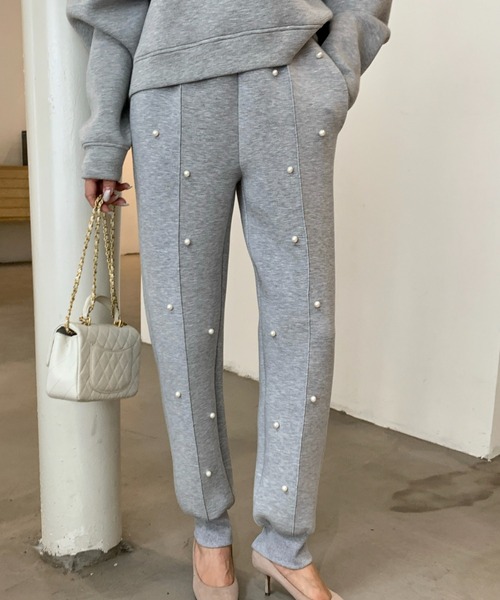BIRTHDAY BASH(バースデイバッシュ)の「DIANA PEARL BEAUTY JOGGER PANTS(ダイアナパールビューティジョガーパンツ)(その他パンツ・レディース・グレー/ホワイト・SMALL/MEDIUM)」の1枚目の写真