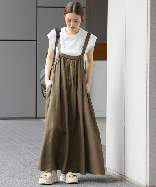 JOURNAL STANDARD relume（ジャーナルスタンダード　レリューム）の「《WEB+一部店舗限定》［2点セット］リネンミックスタックワンピース+タンク（ワンピース・レディース・ネイビー/ブラック/カーキ・FREE）」の5枚目の写真