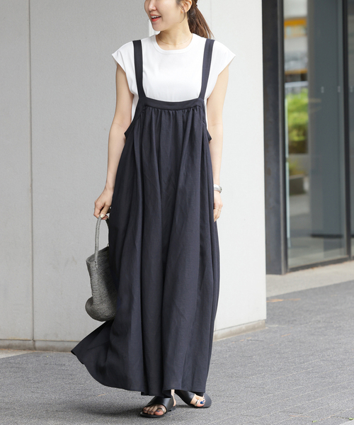 JOURNAL STANDARD relume（ジャーナルスタンダード　レリューム）の「《WEB+一部店舗限定》［2点セット］リネンミックスタックワンピース+タンク（ワンピース・レディース・ネイビー/ブラック/カーキ・FREE）」の9枚目の写真