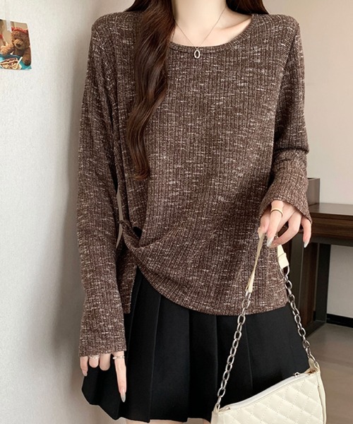 2ly2(トゥーリートゥー)の「ミックスリブ ルーズトップス(Tシャツ/カットソー・レディース・ネイビー/ベージュ/ブラウン・FREE)」の9枚目の写真