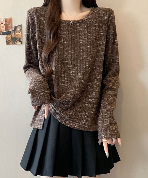 2ly2(トゥーリートゥー)の「ミックスリブ ルーズトップス(Tシャツ/カットソー・レディース・ネイビー/ベージュ/ブラウン・FREE)」の10枚目の写真