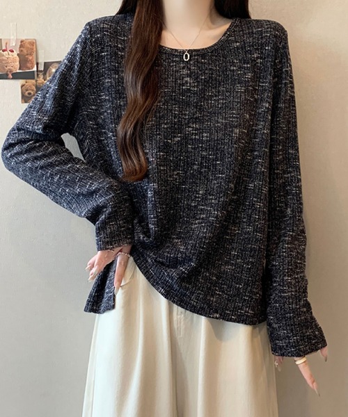 2ly2(トゥーリートゥー)の「ミックスリブ ルーズトップス(Tシャツ/カットソー・レディース・ネイビー/ベージュ/ブラウン・FREE)」の20枚目の写真