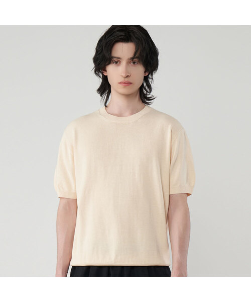 UNTAPPED STUDIO(アンタップドスタジオ)の「ウォッシャブルクールコットン半袖ラウンドニット5COLOR(Tシャツ/カットソー・レディース・ブラック/ネイビー/グリーン/オートミール/ライトブルー・M(95)/L/XL/2XL/XXX-LARGE)」の2枚目の写真