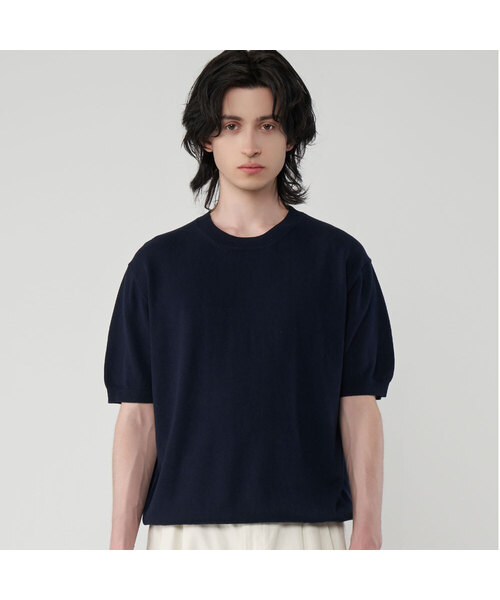 UNTAPPED STUDIO(アンタップドスタジオ)の「ウォッシャブルクールコットン半袖ラウンドニット5COLOR(Tシャツ/カットソー・レディース・ブラック/ネイビー/グリーン/オートミール/ライトブルー・M(95)/L/XL/2XL/XXX-LARGE)」の5枚目の写真