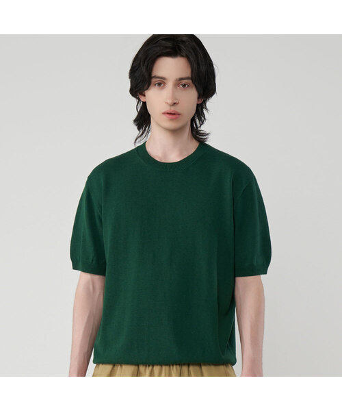 UNTAPPED STUDIO(アンタップドスタジオ)の「ウォッシャブルクールコットン半袖ラウンドニット5COLOR(Tシャツ/カットソー・レディース・ブラック/ネイビー/グリーン/オートミール/ライトブルー・M(95)/L/XL/2XL/XXX-LARGE)」の3枚目の写真