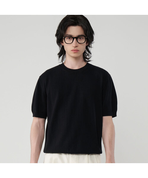 UNTAPPED STUDIO(アンタップドスタジオ)の「ウォッシャブルクールコットン半袖ラウンドニット5COLOR(Tシャツ/カットソー・レディース・ブラック/ネイビー/グリーン/オートミール/ライトブルー・M(95)/L/XL/2XL/XXX-LARGE)」の1枚目の写真