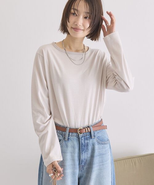 AMERICAN HOLIC(アメリカンホリック)の「シアーカラーボーダープルオーバー(Tシャツ/カットソー・レディース・ダークネイビー/ライトグレー・M/L)」の4枚目の写真