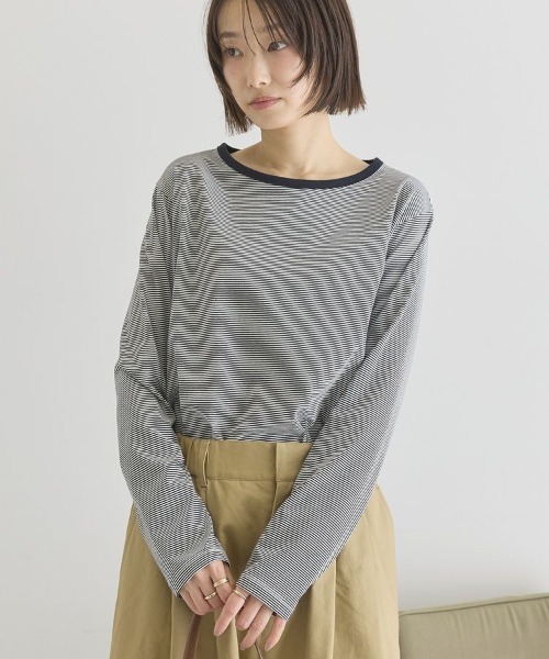 AMERICAN HOLIC(アメリカンホリック)の「シアーカラーボーダープルオーバー(Tシャツ/カットソー・レディース・ダークネイビー/ライトグレー・M/L)」の1枚目の写真