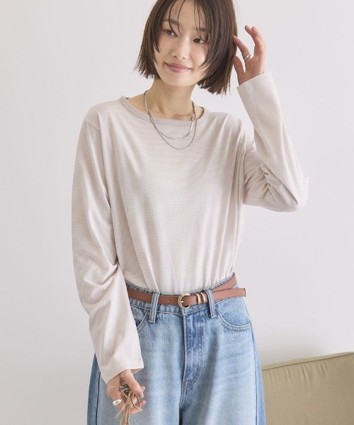 AMERICAN HOLIC(アメリカンホリック)の「シアーカラーボーダープルオーバー(Tシャツ/カットソー・レディース・ダークネイビー/ライトグレー・M/L)」の2枚目の写真