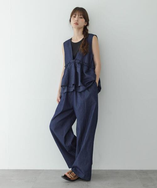 URBAN RESEARCH Sonny Label（アーバンリサーチサニーレーベル）の「ペプラムフリルアソートオールインワン（サロペット/オーバーオール・レディース・インディゴブルー/ブラック・38/36）」の2枚目の写真