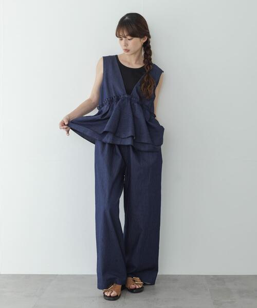 URBAN RESEARCH Sonny Label（アーバンリサーチサニーレーベル）の「ペプラムフリルアソートオールインワン（サロペット/オーバーオール・レディース・インディゴブルー/ブラック・38/36）」の15枚目の写真