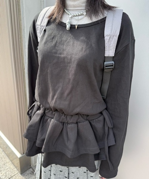 Never mind the XU / Chikashitsu+（ネバーマインド ザ エックスユー / チカシツプラス）の「【nmtc+】cancan mini one-piece / 【エヌエムティーシープラス】カンカンミニワンピース <着用動画あり>（ワンピース・レディース・グレー/ブラック・ONE SIZE）」の6枚目の写真