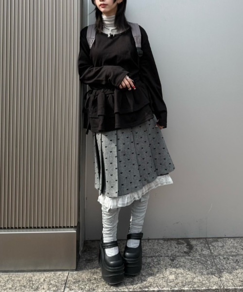 Never mind the XU / Chikashitsu+（ネバーマインド ザ エックスユー / チカシツプラス）の「【nmtc+】cancan mini one-piece / 【エヌエムティーシープラス】カンカンミニワンピース <着用動画あり>（ワンピース・レディース・グレー/ブラック・ONE SIZE）」の5枚目の写真