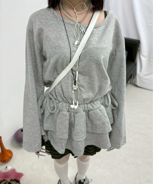 Never mind the XU / Chikashitsu+（ネバーマインド ザ エックスユー / チカシツプラス）の「【nmtc+】cancan mini one-piece / 【エヌエムティーシープラス】カンカンミニワンピース <着用動画あり>（ワンピース・レディース・グレー/ブラック・ONE SIZE）」の15枚目の写真