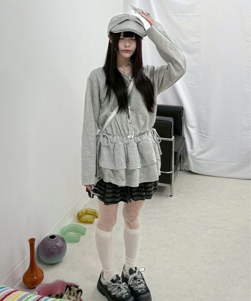 Never mind the XU / Chikashitsu+（ネバーマインド ザ エックスユー / チカシツプラス）の「【nmtc+】cancan mini one-piece / 【エヌエムティーシープラス】カンカンミニワンピース <着用動画あり>（ワンピース・レディース・グレー/ブラック・ONE SIZE）」の11枚目の写真