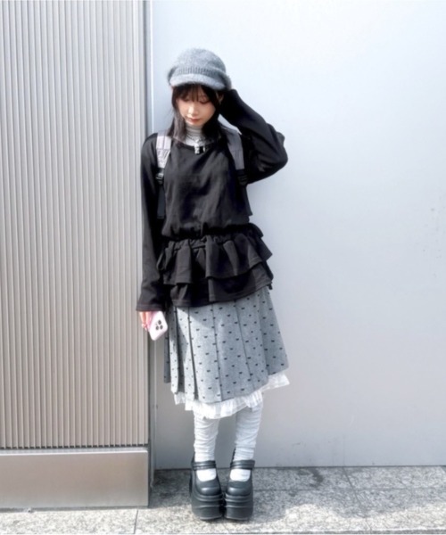 Never mind the XU / Chikashitsu+（ネバーマインド ザ エックスユー / チカシツプラス）の「【nmtc+】cancan mini one-piece / 【エヌエムティーシープラス】カンカンミニワンピース <着用動画あり>（ワンピース・レディース・グレー/ブラック・ONE SIZE）」の4枚目の写真
