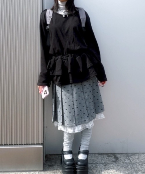 Never mind the XU / Chikashitsu+（ネバーマインド ザ エックスユー / チカシツプラス）の「【nmtc+】cancan mini one-piece / 【エヌエムティーシープラス】カンカンミニワンピース <着用動画あり>（ワンピース・レディース・グレー/ブラック・ONE SIZE）」の3枚目の写真
