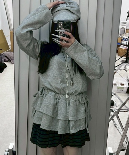 Never mind the XU / Chikashitsu+（ネバーマインド ザ エックスユー / チカシツプラス）の「【nmtc+】cancan mini one-piece / 【エヌエムティーシープラス】カンカンミニワンピース <着用動画あり>（ワンピース・レディース・グレー/ブラック・ONE SIZE）」の14枚目の写真