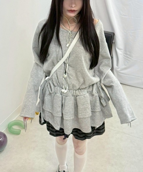 Never mind the XU / Chikashitsu+（ネバーマインド ザ エックスユー / チカシツプラス）の「【nmtc+】cancan mini one-piece / 【エヌエムティーシープラス】カンカンミニワンピース <着用動画あり>（ワンピース・レディース・グレー/ブラック・ONE SIZE）」の9枚目の写真