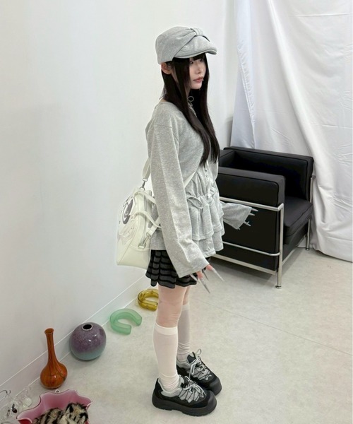 Never mind the XU / Chikashitsu+（ネバーマインド ザ エックスユー / チカシツプラス）の「【nmtc+】cancan mini one-piece / 【エヌエムティーシープラス】カンカンミニワンピース <着用動画あり>（ワンピース・レディース・グレー/ブラック・ONE SIZE）」の12枚目の写真