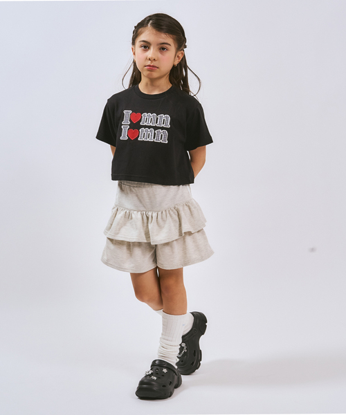 minimal（ミニマル）の「【綿100%】ロゴアップリケクロップド半袖Tシャツ（Tシャツ/カットソー・キッズ・オフホワイト/ブラック/サックスブルー/ライトグリーン・140cm/130cm/120cm/110cm/100cm/90cm）」の5枚目の写真