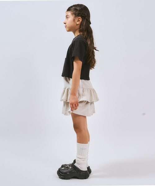 minimal（ミニマル）の「【綿100%】ロゴアップリケクロップド半袖Tシャツ（Tシャツ/カットソー・キッズ・オフホワイト/ブラック/サックスブルー/ライトグリーン・140cm/130cm/120cm/110cm/100cm/90cm）」の6枚目の写真